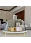Akayev Mermer 25 Cm Altın Boncuk Ayaklı Beyaz Cam Fanus