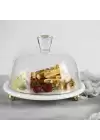 Akayev Mermer 25 Cm Altın Boncuk Ayaklı Beyaz Cam Fanus
