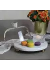 Akayev Mermer 25 Cm Altın Boncuk Ayaklı Beyaz Kalın Cam Fanus