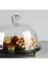 Akayev Mermer 25 Cm Altın Boncuk Ayaklı Siyah Cam Fanus
