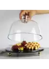 Akayev Mermer 25 Cm Altın Boncuk Ayaklı Siyah Cam Fanus