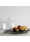 Akayev Mermer 25 Cm Altın Boncuk Ayaklı Siyah Cam Fanus