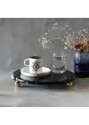 Akayev Mermer 25 Cm Altın Boncuk Ayaklı Siyah Yuvarlak Sunum Tabağı
