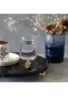 Akayev Mermer 25 Cm Altın Boncuk Ayaklı Siyah Yuvarlak Sunum Tabağı