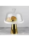 Akayev Mermer 25 Cm Altın Konik Ayak Beyaz Kalın Cam Fanus