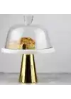 Akayev Mermer 25 Cm Altın Konik Ayak Beyaz Kalın Cam Fanus