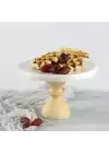 Akayev Mermer 25 Cm Barok Ahşap Ayaklı Beyaz Kalın Yuvarlak Sunum Tabağı