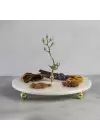 Akayev Mermer 25 Cm Beyaz Altın Boncuk Ayaklı Kuş Katlı Sunum Tabağı