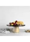 Akayev Mermer 25 Cm Konik Ahşap Ayaklı Siyah Yuvarlak Sunum Tabağı