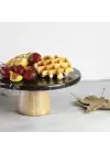 Akayev Mermer 25 Cm Konik Ahşap Ayaklı Siyah Yuvarlak Sunum Tabağı