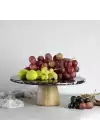 Akayev Mermer 28 Cm Ahşap Konik Ayaklı Siyah Yuvarlak Sunum Tabağı