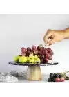 Akayev Mermer 28 Cm Ahşap Konik Ayaklı Siyah Yuvarlak Sunum Tabağı
