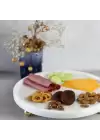 Akayev Mermer 28 Cm Altın Boncuk Ayaklı Beyaz Yuvarlak Kalın Sunum Tabağı
