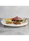 Akayev Mermer 28 Cm Beyaz Altın Boncuk Ayaklı Kuş Sunum Tabağı