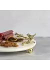 Akayev Mermer 28 Cm Beyaz Altın Boncuk Ayaklı Kuş Sunum Tabağı