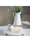 Akayev Mermer 28 Cm Füme Boncuk Ayaklı Beyaz Yuvarlak Sunumluk