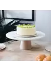 Akayev Mermer 28 Cm Konik Ahşap Ayaklı Beyaz Yuvarlak Sunum Tabağı