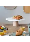 Akayev Mermer 28 Cm Konik Ahşap Ayaklı Beyaz Yuvarlak Sunum Tabağı