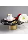 Akayev Mermer 28 Cm Metal Ayaklı Siyah Yuvarlak Sunum Tabağı