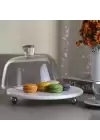 Akayev Mermer Beyaz 25 Cm Gümüş Boncuk Ayak Cam Fanus
