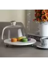 Akayev Mermer Beyaz 25 Cm Gümüş Boncuk Ayak Cam Fanus