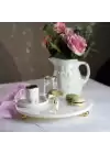 Akayev Mermer Beyaz 28 Cm Altın Boncuk Ayak Ginkgo Sunum Tabağı