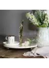 Akayev Mermer Beyaz 28 Cm Altın Boncuk Ayaklı Uzun Tüy Sunum Tabağı