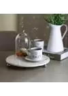 Akayev Mermer Beyaz 28 Cm Gümüş Boncuk Ayak Yuvarlak Sunumluk