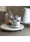 Akayev Mermer Beyaz 28 Cm Gümüş Boncuk Ayak Yuvarlak Sunumluk