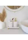 Akayev Mermer Beyaz 3 Parça Gold Ayak Banyo Seti Mutfak Sıvı Sabunluk Seti