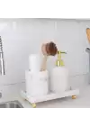 Akayev Mermer Beyaz 3 Parça Gold Ayak Banyo Seti Mutfak Sıvı Sabunluk Seti