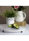 Akayev Mermer Beyaz 30 Cm Füme Boncuk Ayaklı Yuvarlak Sunumluk