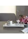 Akayev Mermer Beyaz 30x15 Cm Altın Ayak Kuş Sunum Tabağı