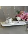 Akayev Mermer Beyaz 30x15 Cm Altın Ayak Kuş Sunum Tabağı