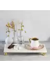 Akayev Mermer Beyaz 30x15 Cm Altın Boncuk Ayaklı Sunum Tabağı