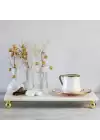 Akayev Mermer Beyaz 30x15 Cm Altın Boncuk Ayaklı Sunum Tabağı