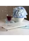 Akayev Mermer Beyaz 30x15 cm Gümüş Boncuk Ayaklı Sunum Tabağı