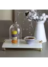 Akayev Mermer Beyaz 30x20 Cm Altın Ayak Kuş Sunum Tabağı