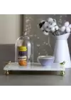 Akayev Mermer Beyaz 30x20 Cm Altın Ayak Kuş Sunum Tabağı