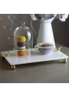 Akayev Mermer Beyaz 30x20 Cm Altın Ayak Kuş Sunum Tabağı