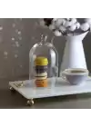 Akayev Mermer Beyaz 30x20 Cm Altın Ayak Kuş Sunum Tabağı