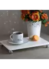 Akayev Mermer Beyaz 30x20 cm Gümüş Boncuk Ayaklı Sunum Tabağı
