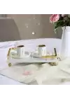 Akayev Mermer Beyaz Altın Boncuk Ayak L Dizayn 30x20 cm Tepsi