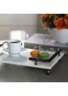 Akayev Mermer Beyaz Füme Boncuk Ayak L Dizayn 30x20 cm Tepsi