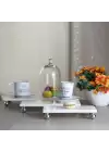 Akayev Mermer Beyaz Gümüş Boncuk Ayaklı 3lü Sunum Tabağı
