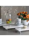 Akayev Mermer Beyaz Gümüş Boncuk Ayaklı 3lü Sunum Tabağı