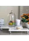 Akayev Mermer Beyaz Gümüş Boncuk Ayaklı 3lü Sunum Tabağı
