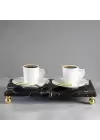 Akayev Mermer Siyah 30x20 cm Altın Boncuk Ayaklı Sunum Tabağı