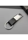 Deri Siyah Gümüş Metal Anahtarlık
