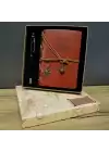Kahverengi Pusula Tasarım Deri Defter Ve Siyah Kalem Seti